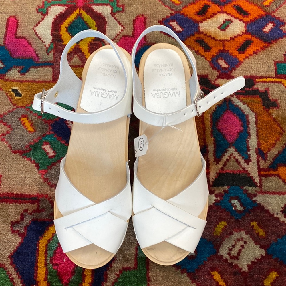 New Maguba Swedish Clogs in white leather